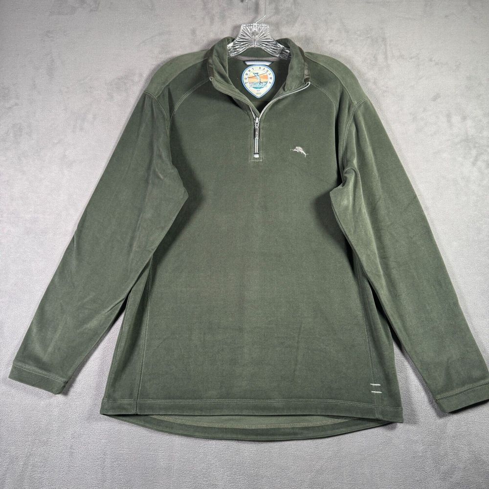 Tommy Bahama Sweater Mens S Green Paradise Tech 1/4 Zip Pullover Fleece Shirt